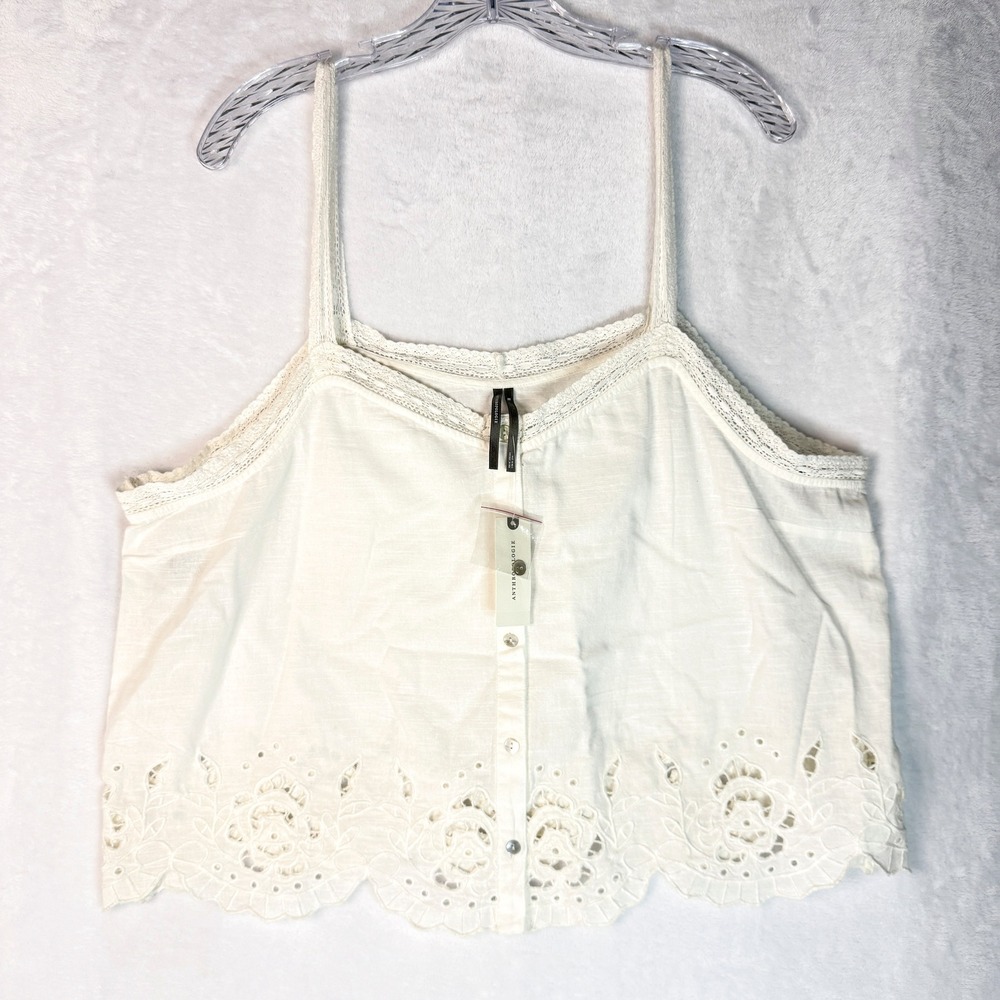 Anthropologie White Eyelet Embroidered Button Front Crop‎ Cami XL NWT Cotton